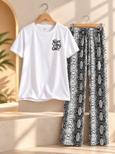 Women’s Snake Print Pajama Set – Relaxed Fit T-Shirt & Printed Lounge Pants Combo
