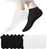 6 Pairs Socks Women,Soft Cotton Ankle Socks Breathable Wicking Black & White Color 3 Pair Each