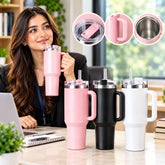 Tumbler - 1200 ml (40 oz), Stainless Steel Tumbler With Straw, Handle And Lid - Dishwasher Safe Travel Mug - Cold for 12 Hours