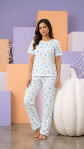 Women’s Floral Print Pajama Set – 2 Pcs Cotton-Style Night Suit & Loungewear Combo