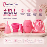 Pink 4-in-1 Menstrual Cup Kit – Medical Grade Silicone Reusable Period Cup with Sterilizing Cup, Storage Case & Satin Pouch