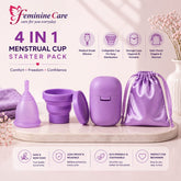 Purple 4-in-1 Menstrual Cup Kit - Medical Grade Silicone Reusable Period Cup with Sterilizing Cup, Storage Case & Satin Pouch