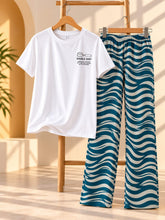 Women’s Wave Print Pajama Set – 2 Pcs Night Suit & Loungewear Combo