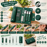 Green Manicure Set for Women – 9-Piece Stainless Steel Nail Care Kit with Travel Case