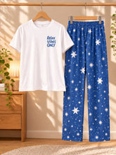 Women’s Relax Vibes T Shirt & Pajama Set | Star Print Sleepwear Set