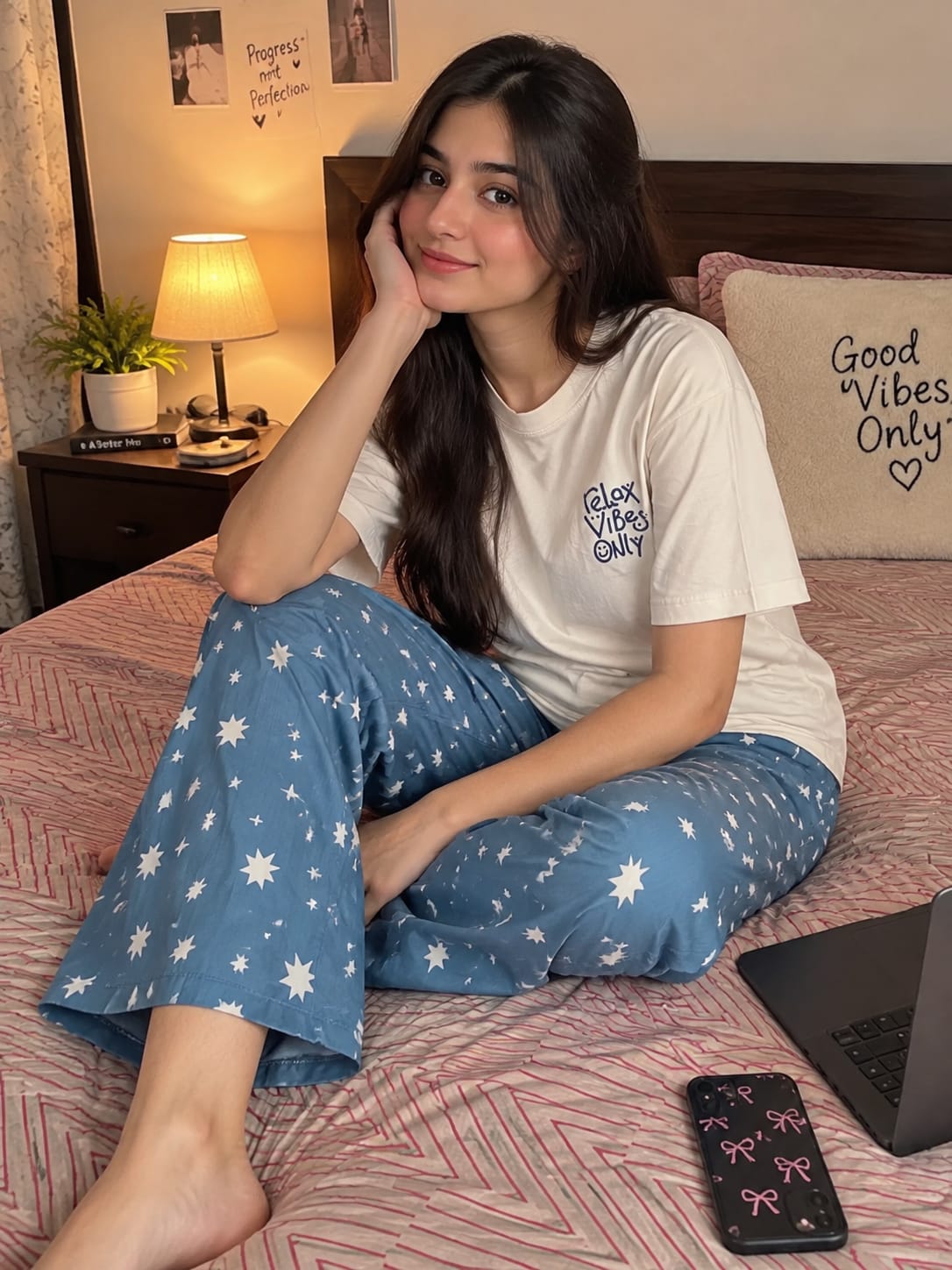 Women’s Relax Vibes T Shirt &  Pajama Set | Star Print Sleepwear Set