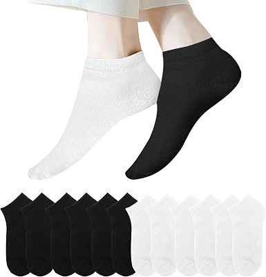 6 Pairs Socks Women,Soft Cotton Ankle Socks Breathable Wicking Black & White Color 3 Pair Each