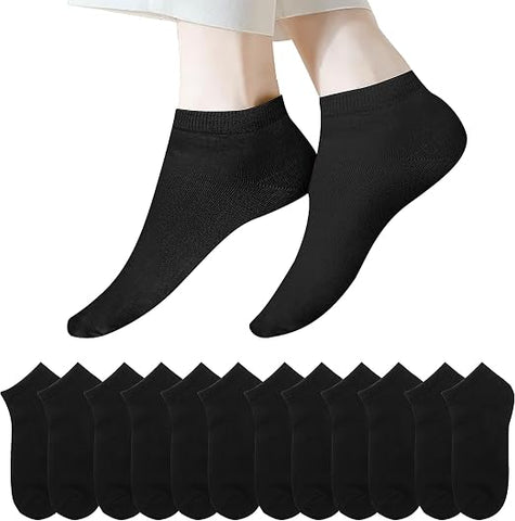 6 Pairs Socks Women,Soft Cotton Ankle Socks Breathable Wicking Black Color