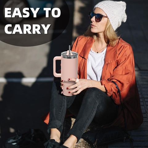Tumbler - 1200 ml (40 oz),  Stainless Steel Tumbler With Straw, Handle And Lid - Dishwasher Safe Travel Mug - Cold for 12 Hours