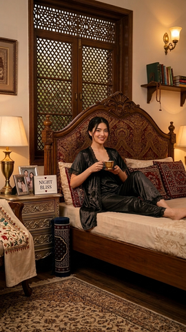 Women’s Satin Pajama Set with Inner Top & Gown | 3-Piece Luxury Sleepwear Set