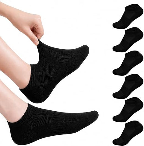 6 Pairs Socks Women,Soft Cotton Ankle Socks Breathable Wicking Black Color