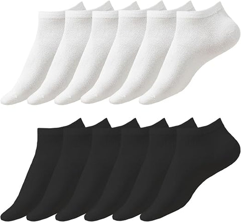 6 Pairs Socks Women,Soft Cotton Ankle Socks Breathable Wicking Black & White Color 3 Pair Each