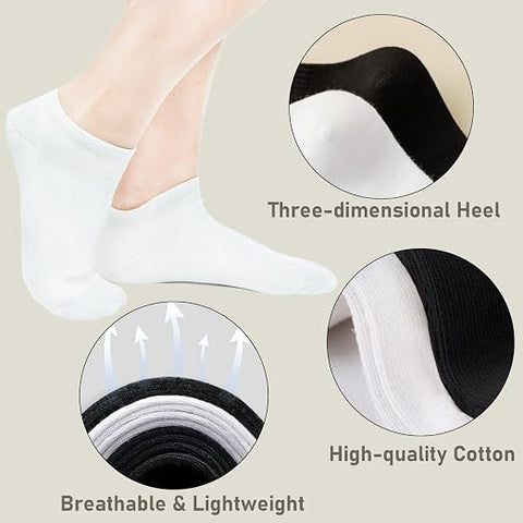 6 Pairs Socks Women,Soft Cotton Ankle Socks Breathable Wicking Black & White Color 3 Pair Each