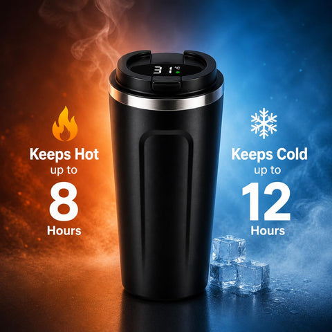 Smart Coffee Travel Mug with Digital Temperature Display Black Color