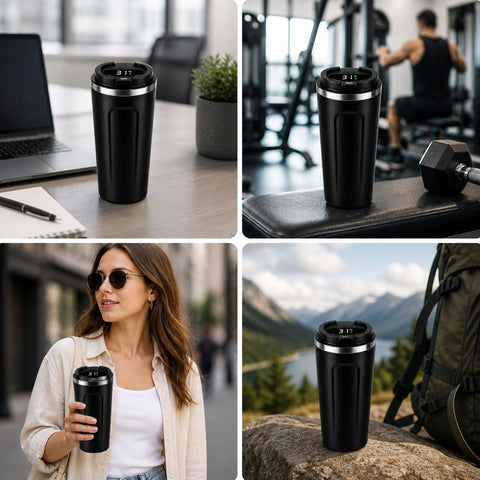 Smart Coffee Travel Mug with Digital Temperature Display Black Color