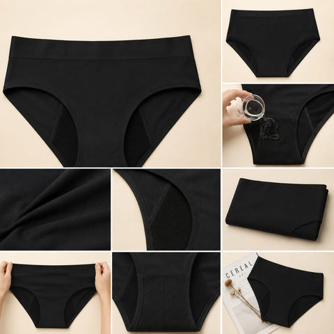 Black Leakproof Period Panties for Women | Reusable Menstrual Underwear | High Absorbency Seamless Period Briefs