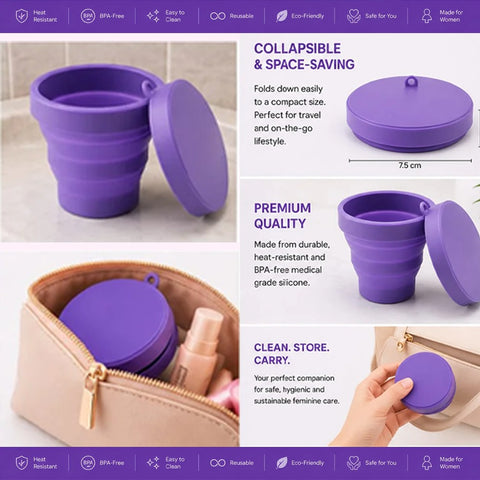 Purple Collapsible Menstrual Cup Sterilizer Cup | Reusable Silicone Sterilization & Cleaning Cup