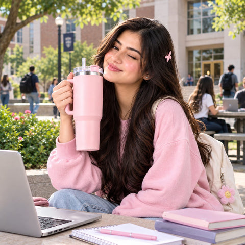 Tumbler - 1200 ml (40 oz),  Stainless Steel Tumbler With Straw, Handle And Lid - Dishwasher Safe Travel Mug - Cold for 12 Hours