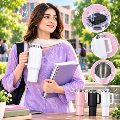 Tumbler - 1200 ml (40 oz),  Stainless Steel Tumbler With Straw, Handle And Lid - Dishwasher Safe Travel Mug - Cold for 12 Hours