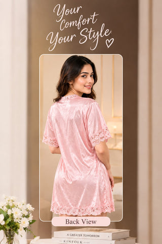 Women’s Satin Pajama Set with Inner Top & Gown | 3-Piece Luxury Sleepwear Set
