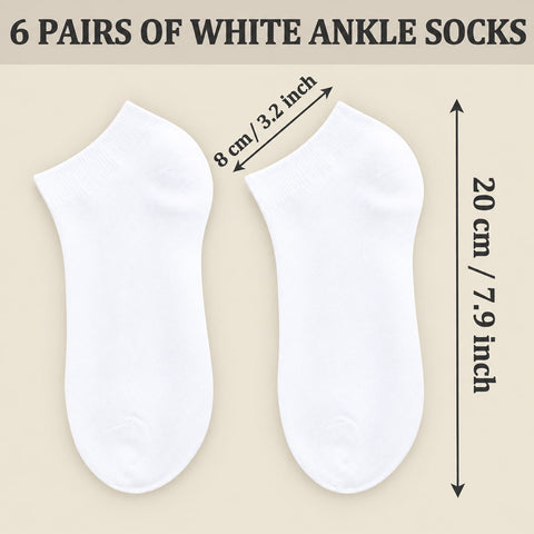 6 Pairs Socks Women,Soft Cotton Ankle Socks Breathable Wicking White Color