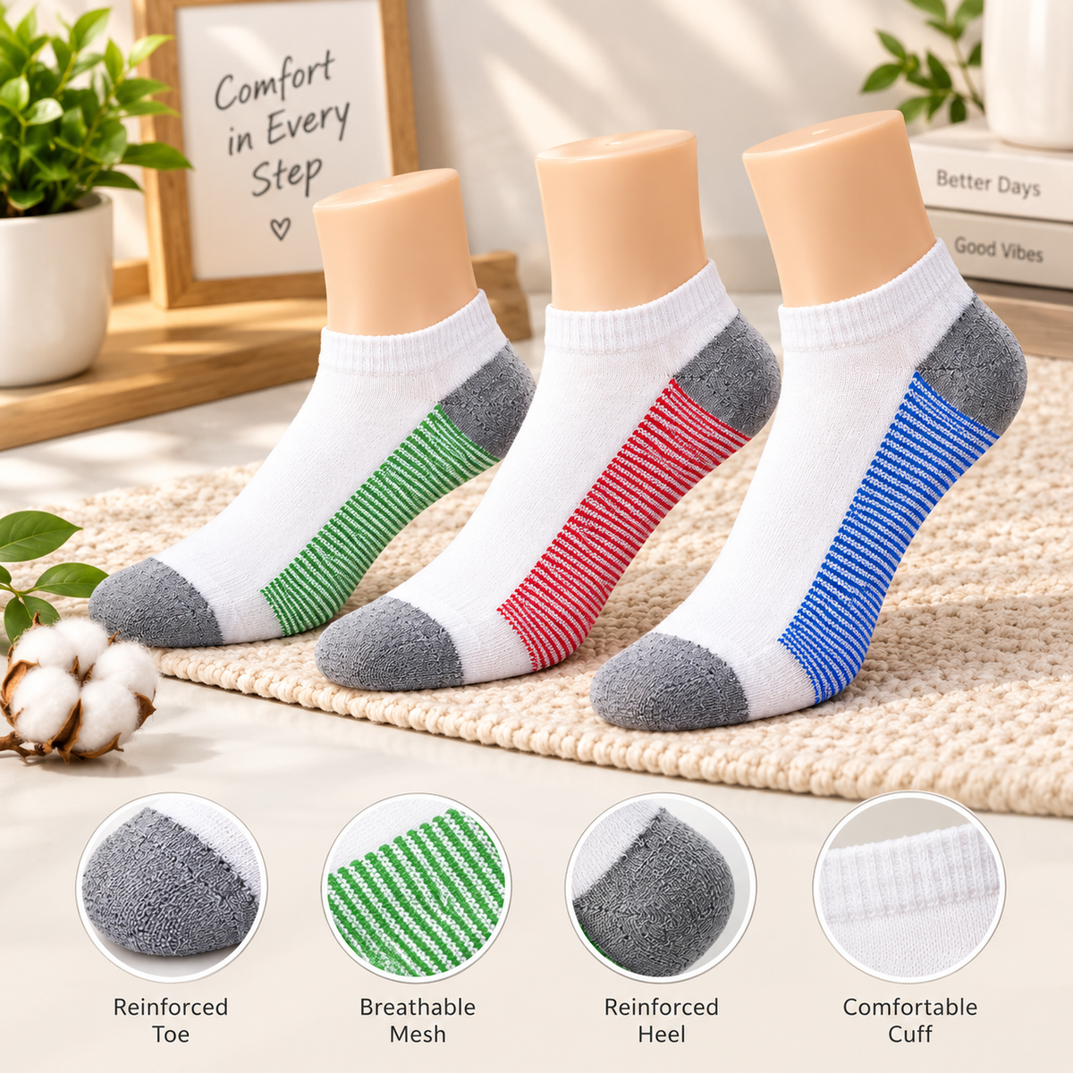 SoftStep Everyday Comfort Ankle Socks – 3 Pair Pack | Breathable & Durable