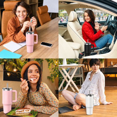 Tumbler - 1200 ml (40 oz),  Stainless Steel Tumbler With Straw, Handle And Lid - Dishwasher Safe Travel Mug - Cold for 12 Hours