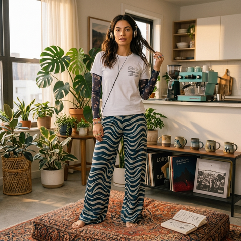 Women’s Wave Print Pajama Set – 2 Pcs Night Suit & Loungewear Combo